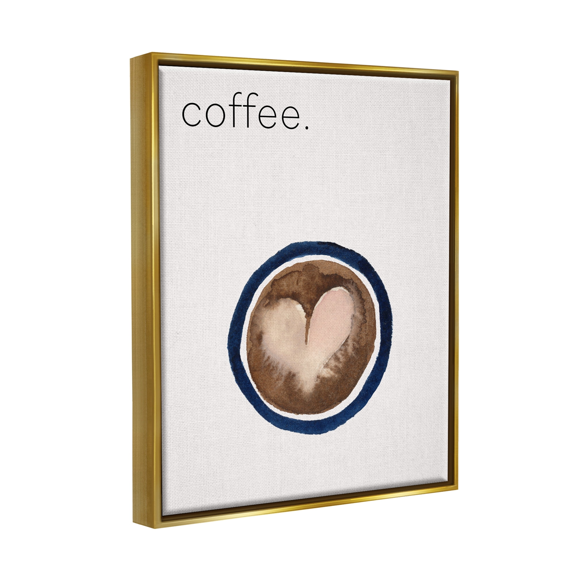 Stupell Industries Coffee with Heart Shape Food & Beverage Painting Gold Floater Framed Canvas Art Print Wall Art, 25 x 31