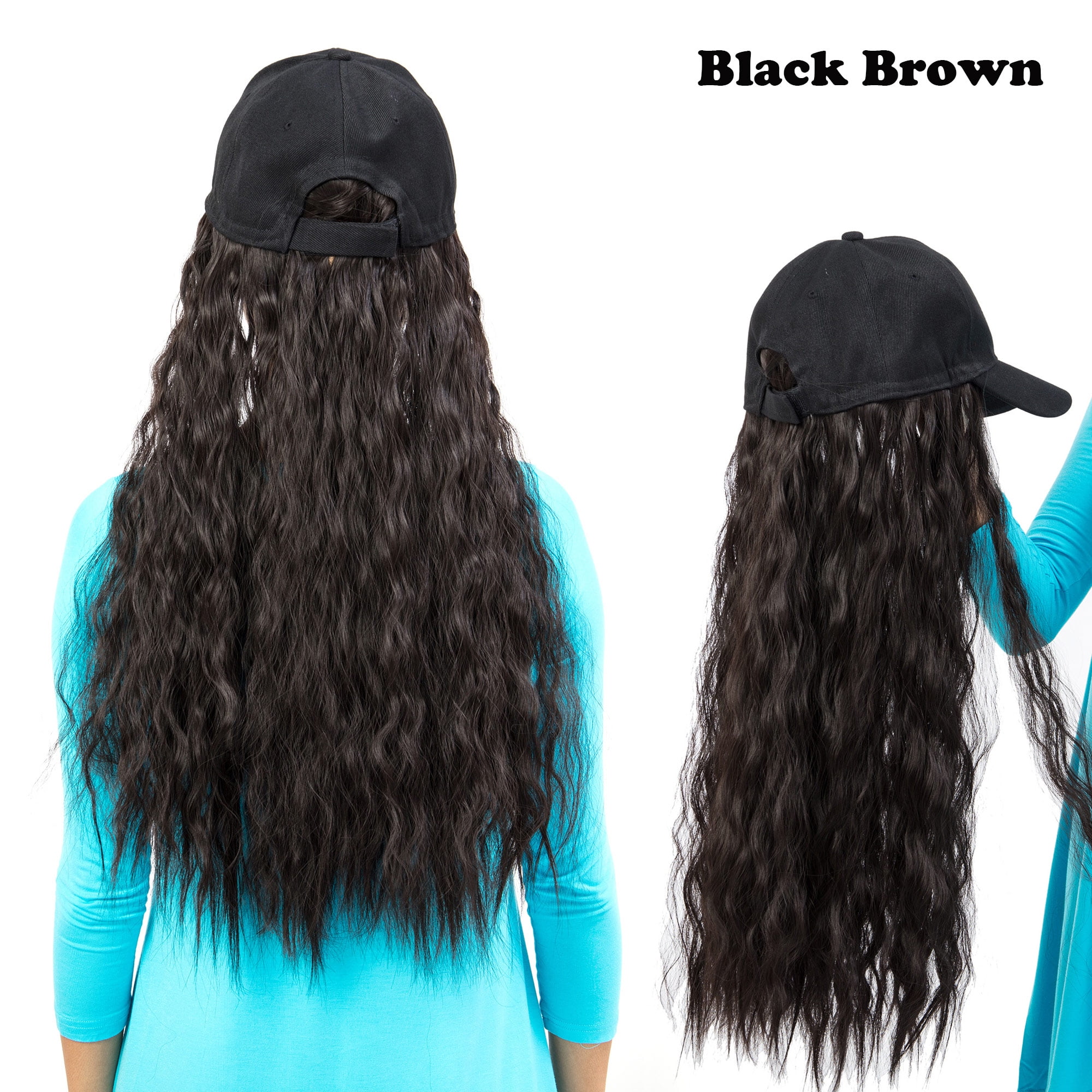 20" Baseball Cap with Hair Synthetic Long Wave Hair Hair Hats with Hair