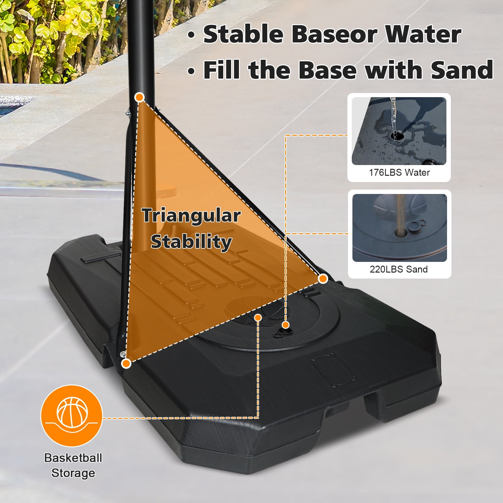 [Adjustable Basketball Goal] Height Adjustable 6.5 Ft-10 Ft Basketball Hoop - 44'' Basketball Rebound, Portable Wheels, And Sturdy Base - Rust-Proof For Adults And Youth