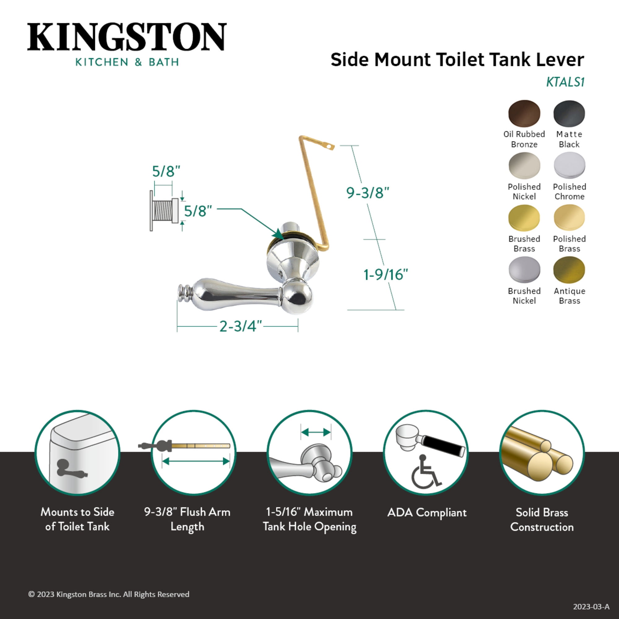 Kingston Brass KTALS5 Victorian Side Mount Toilet Tank Lever, Left/Right Installation in Oil Rubbed Bronze