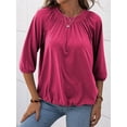 thumbnail image 2 of Langwyqu Women's Crew Neck T Shirt Half Sleeve 3/4 Sleeve Pleated Basic Tops, 2 of 3