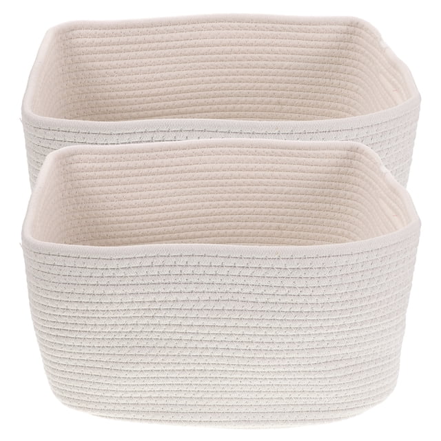 2pcs Cotton Rope Storage Basket With Handles Soft Baskets For Organizing Clothes Toys Decorative Storage Bins For Closet