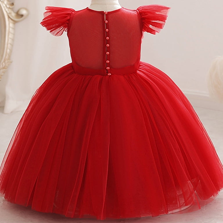 Swuxness Girl's Casual Princess Short Sleeve Dress, Toddler Special Occasion Dresses, Girls Solid Color Round Neck Mesh Puffy Party Princess Dress