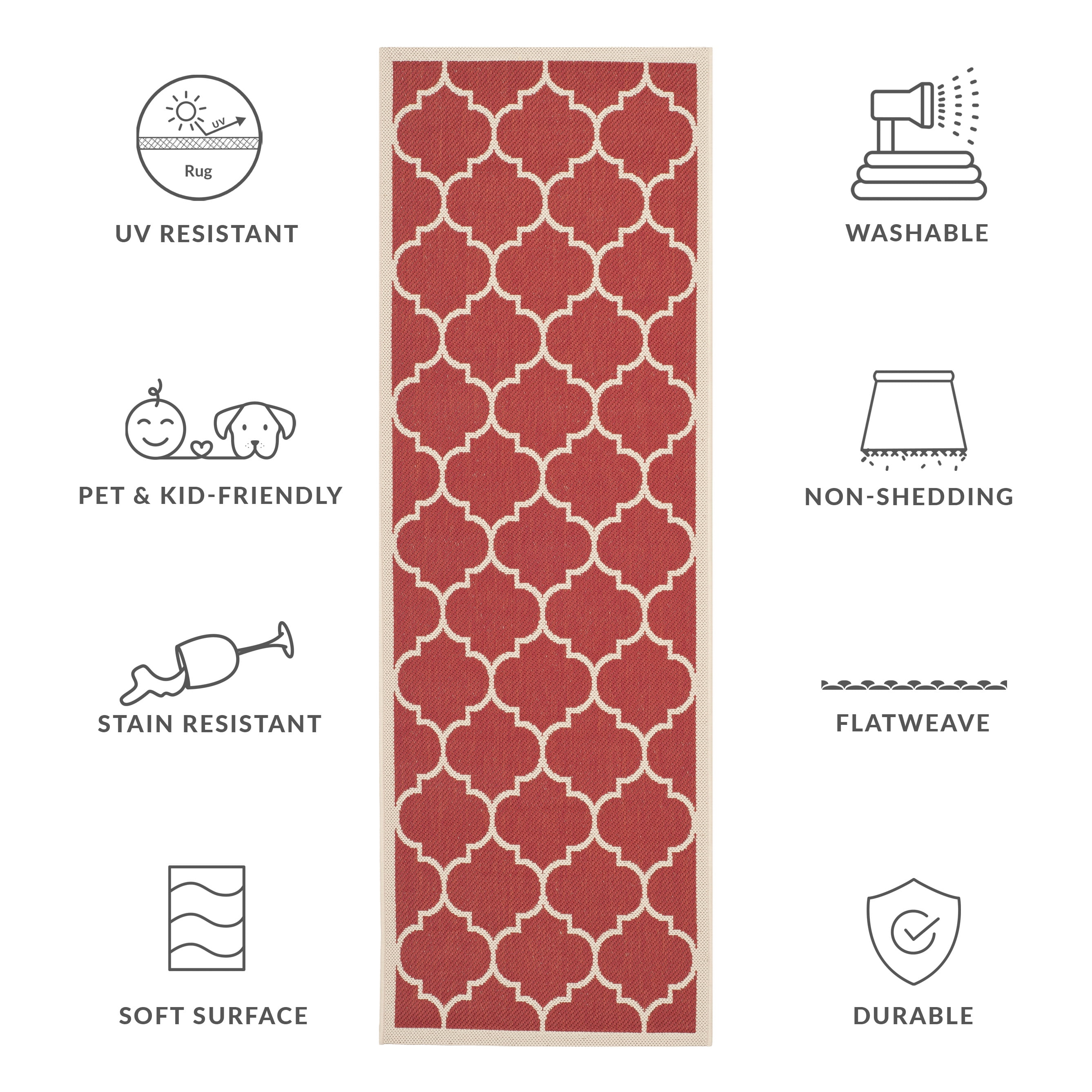 Safavieh Courtyard Alyssa Geometric Indoor/Outdoor Runner Rug, Red/Bone, 2'3" x 10'