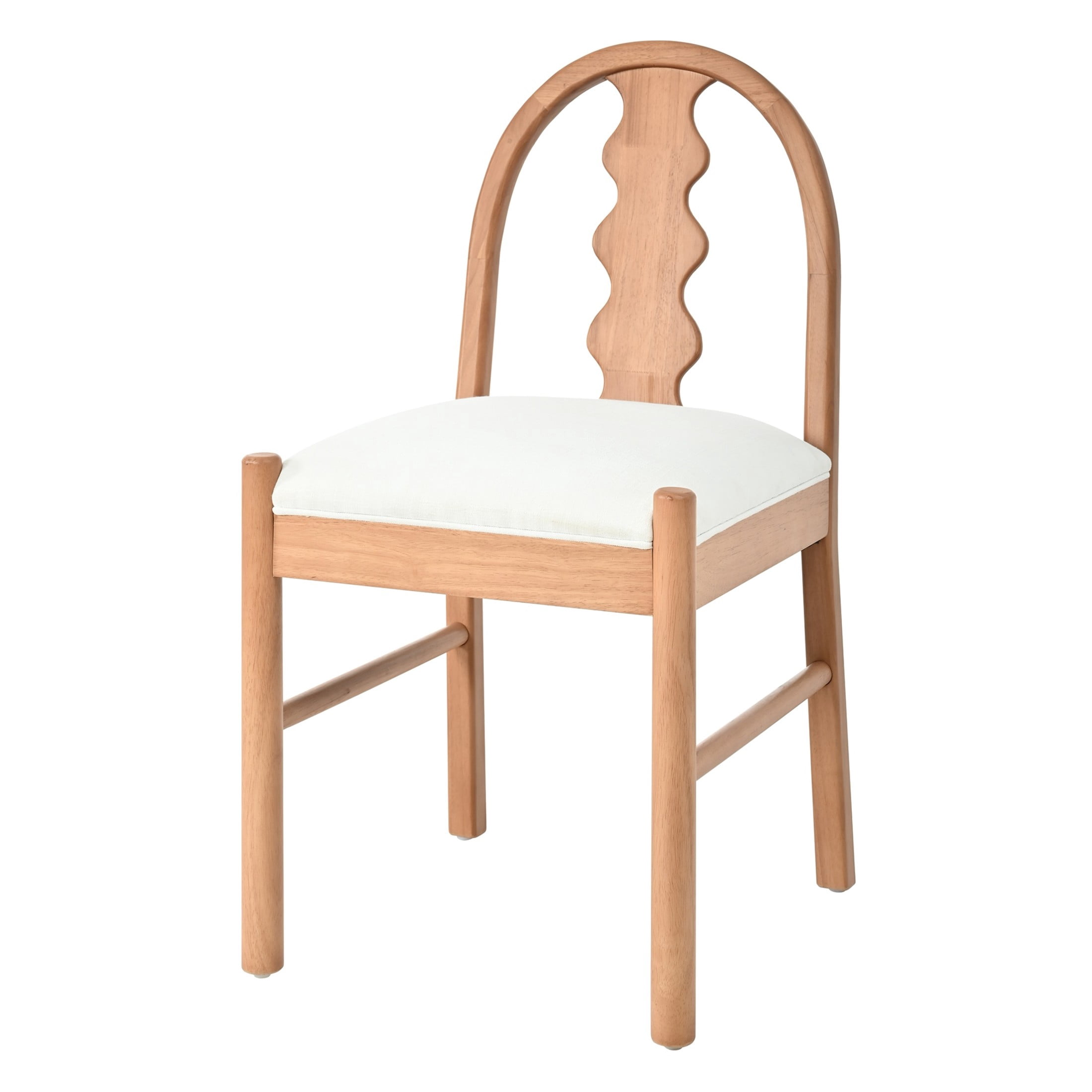 Christopher Knight Home Wood Dining Chairs with Wavy Arch Back and Upholstered Seat, Natural+White, Set of 2