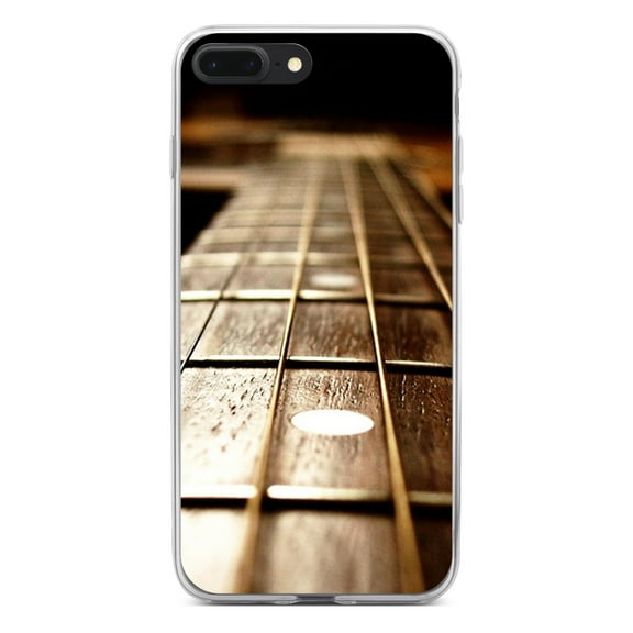 DistinctInk Clear Shockproof Hybrid Case for iPhone 7 PLUS / 8 PLUS (5.5" Screen) - TPU Bumper, Acrylic Back, Tempered Glass Screen Protector - Guitar Strings Neck