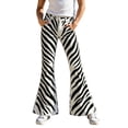 thumbnail image 2 of Bysome Pants For Girls Striped Print Elastic Waist With Pockets Flared Trousers Soft Girls Pants Size 5-6 Years White, 2 of 5