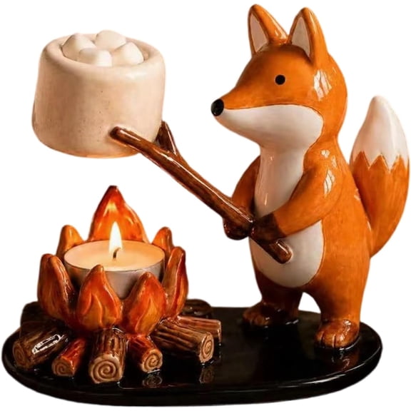 Halloween Campfire Tea Light Candles Holder, Cute Resin Animal Statue Tealight Holders for Indoor Home Decorations, Camping Themed Candlestick Tabletop Centerpiece