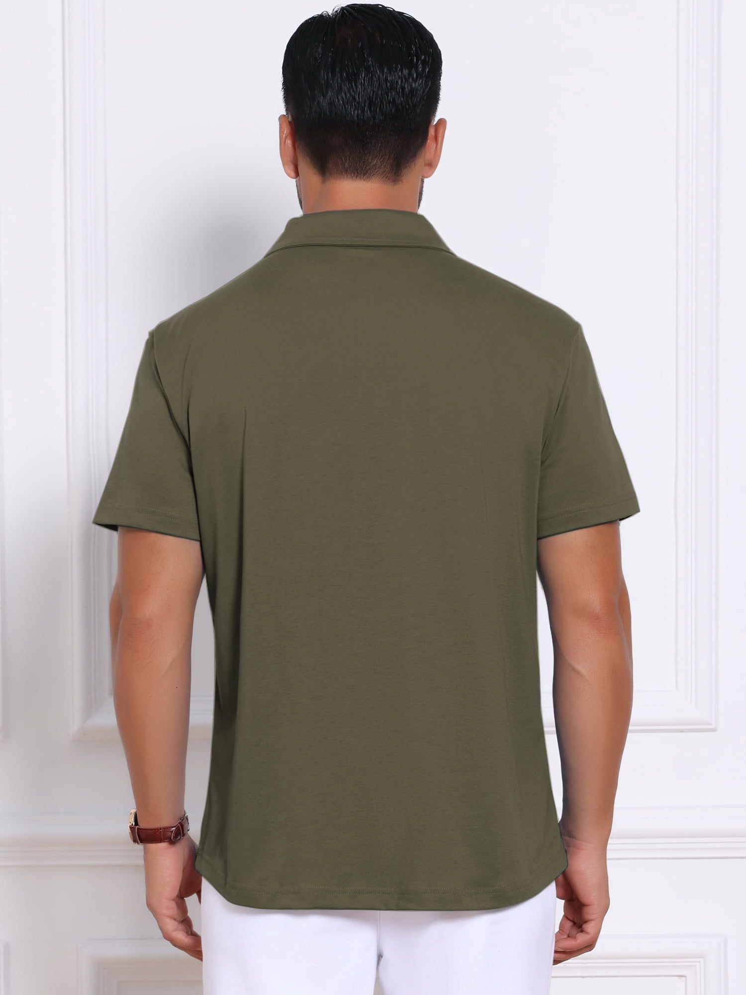 DARING DIVA Men's Collared Short Sleeve Double Chest Pockets Polo Shirt 2XL Olive Green