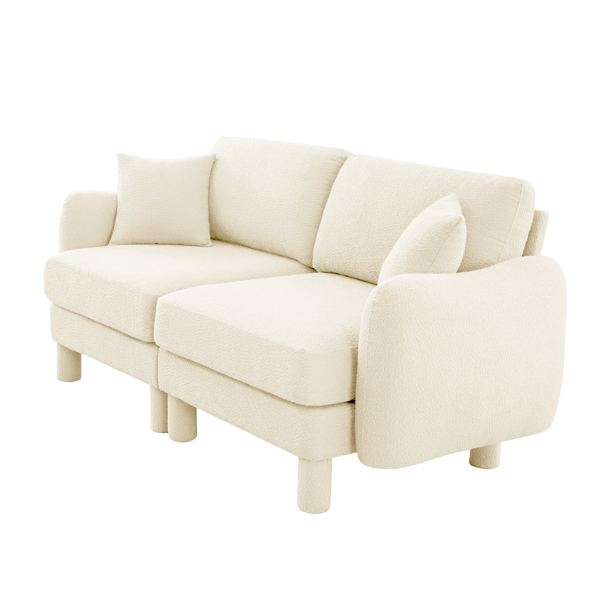 Gewnee Beige 2-Seater Boucle Loveseat with Shell Armrests & Fabric-Wrapped Cylindrical Legs - Ideal for Bedroom Reading Nook, Home Office Lounge