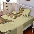 thumbnail image 2 of Ambesonne Retro Fitted & Top Sheet Set with Sham, Owl Sitting on Branch, Brown Cream Teal, 2 of 5