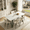 Faux Marble Table+Beige Chairs A, variant on 47.4"-63.2" Extendable Dining Table Set for 4-8 People,7 Piece Large Kitchen Table Set with 6 Chairs for Farmhouse, Dining Room,Living Room