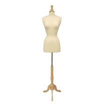 Size 2–4 Female Foam Dress Form with Natural Wood Round Base & Neck Cap | Model #JF-F2/4W