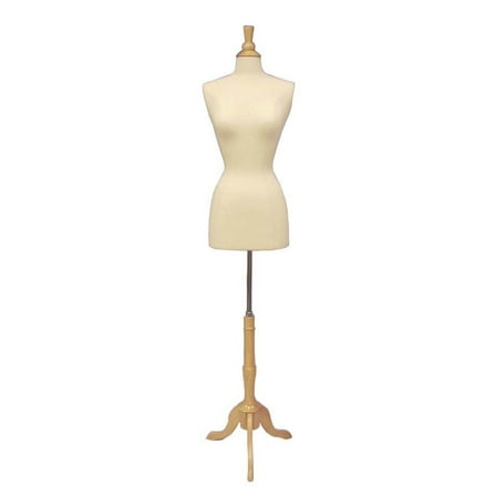 Size 2–4 Female Foam Dress Form with Natural Wood Round Base & Neck Cap | Model #JF-F2/4W