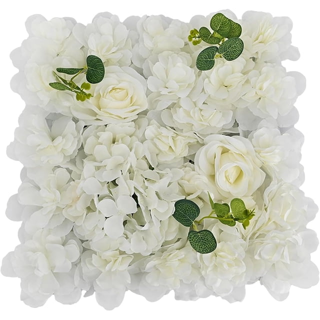 HUGFEGWE Artificial Flower Panel Rose Backdrop Romantic DIY Decorative Floral Panel Photo Background for Wedding Event Home Wall Decor, White CJB91-35603