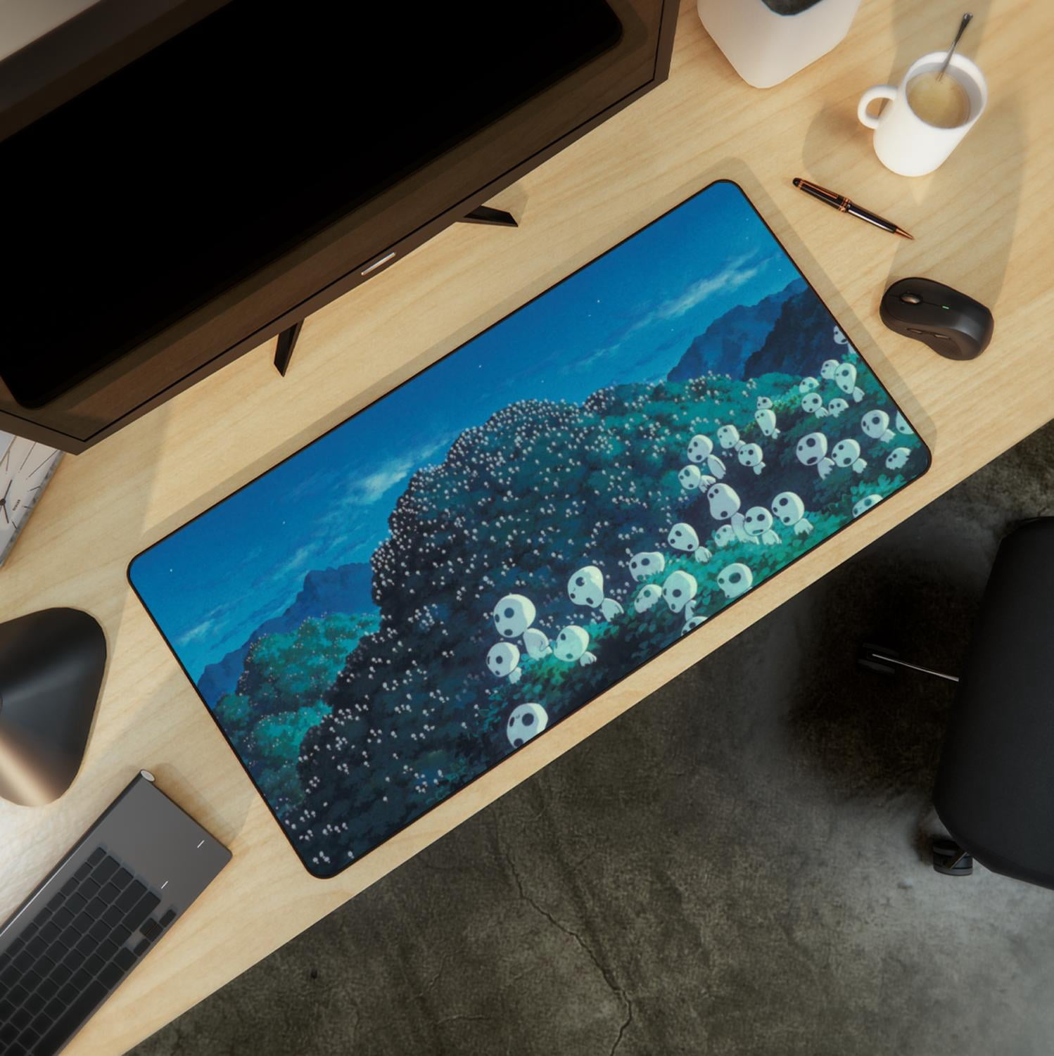 Kodama Mousepad, Forest Spirit Gaming Desk Mat, Anime-Inspired Desk Mat with Anti-Slip Rubber Base