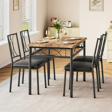 Towallmark Dining Table Set for 4, Kitchen Table and Chairs, Rectangular Dining Room Table Set with 4 Upholstered Chairs, 5 Piece Dining Table Set for Small Space, Apartment, Rustic Brown