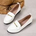 thumbnail image 4 of Miluxas Women's Leather Closed Low Chunky Heel Loafers Fashion Buckle Decor Slip-On Comfortable Casual Work Dress Shoes Business office Walking Shoes White 9.5(43), 4 of 9