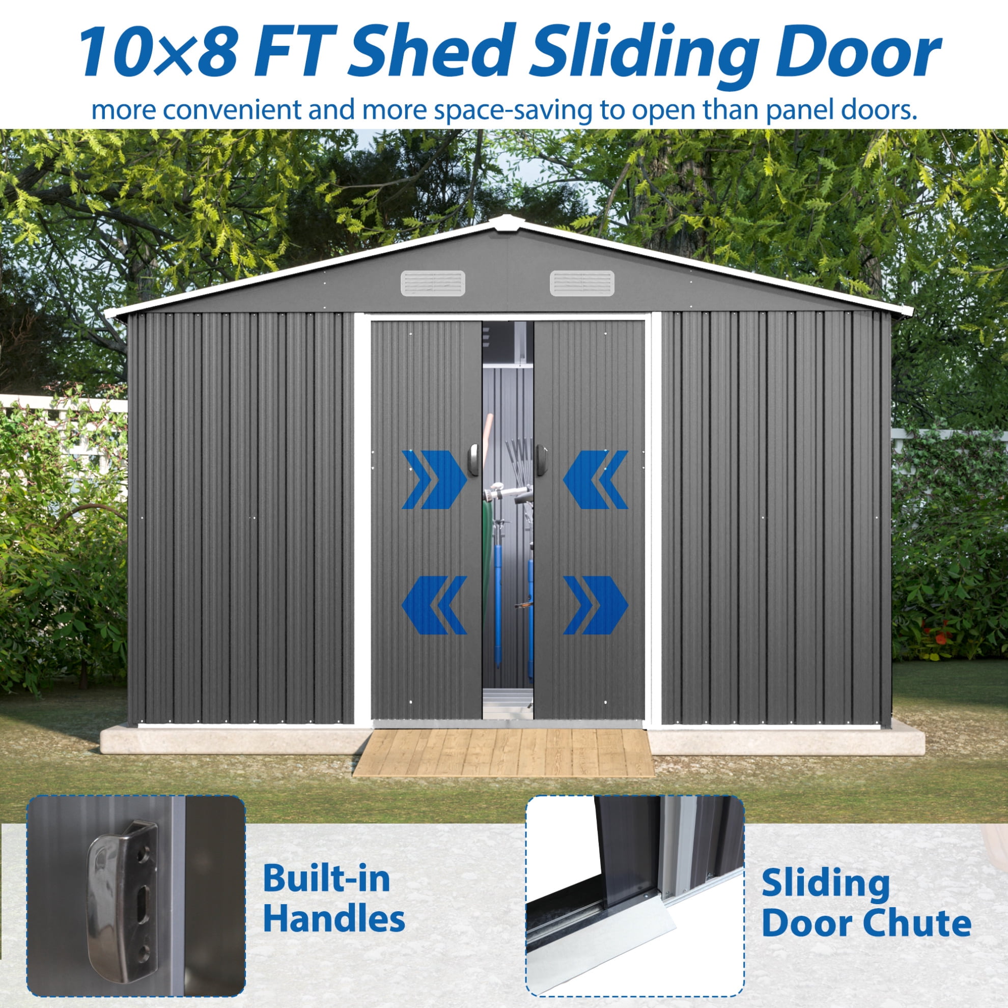 10X8 FT Outdoor Storage Shed, Metal Tool Shed & Outdoor Storage with Lockable Door and Vents Ideal for Bicycles, Tools, Lawnmowers, Backyards, Patios, Lawns