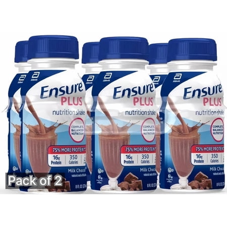Ensure Plus Nutrition Shake, Milk Chocolate 6-Count 8 fl oz Bottles (Pack of 2)