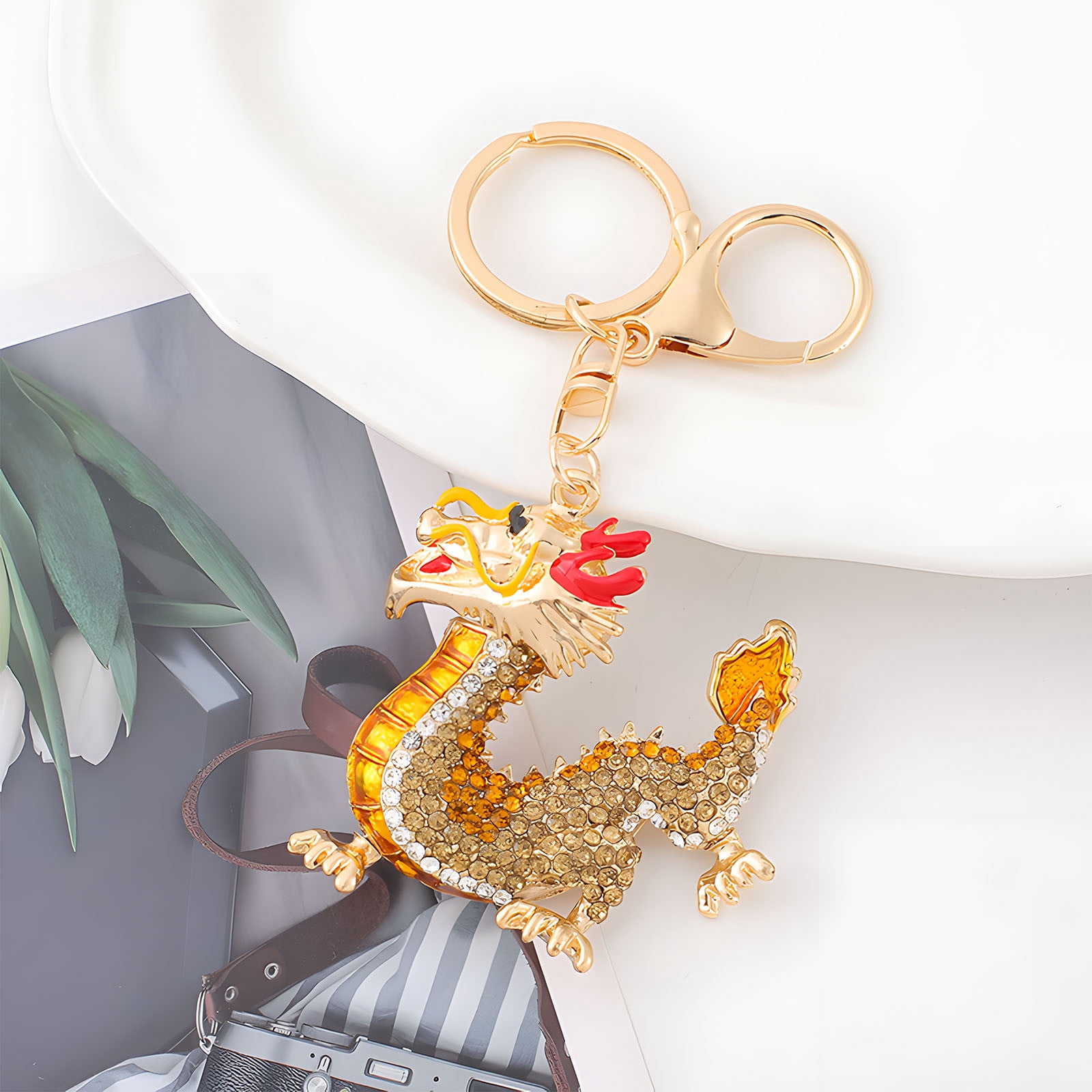 Dragon Bead Keychain Chinese Dancing Dragon Lion Head Keychain Key Fob  Knife Tether EDC