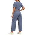 thumbnail image 4 of Womens 2 Piece Outfits Sweatsuit Short Sleeve Tops and Drawstring Waist Cropped Wide Leg Pants Lounge Workout Sets, 4 of 5