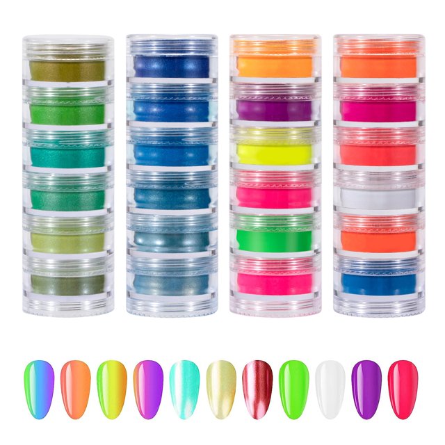 Polvo de purpurina para uñas, purpurina fluorescente, pigmento de fósforo neón para manicura, rostro, ojos, cabello, decoración de uñas, 24 colores