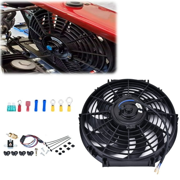 SPEEDWOW 12 Inch Radiator Cooling Fans, High Performance 12V 80W Cooling Fan Universal Slim Pull Push Electric Fan Mount Kit - Black