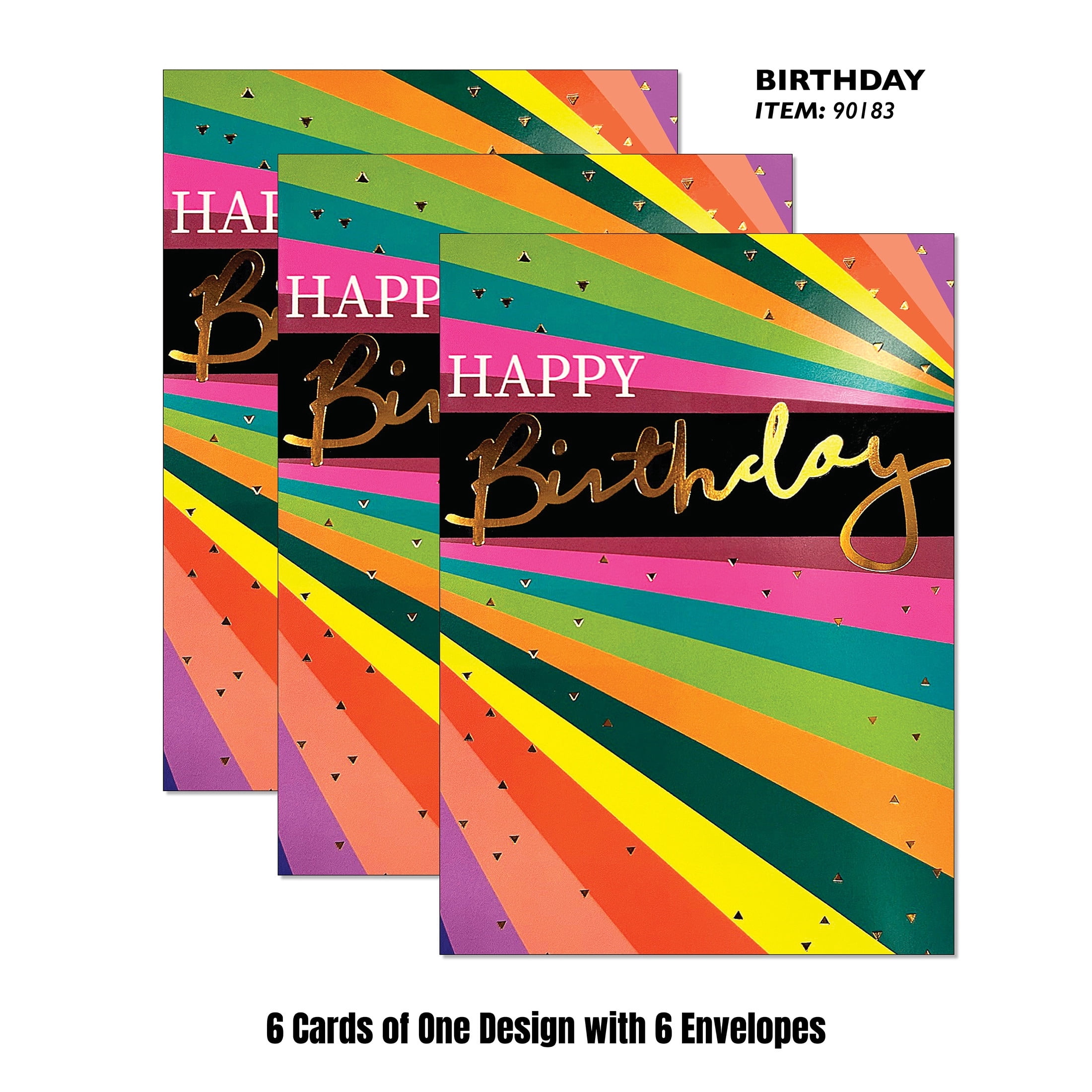 Viabella Birthday Card Rainbow Stripes Paper 6-Count 7 x 5 in