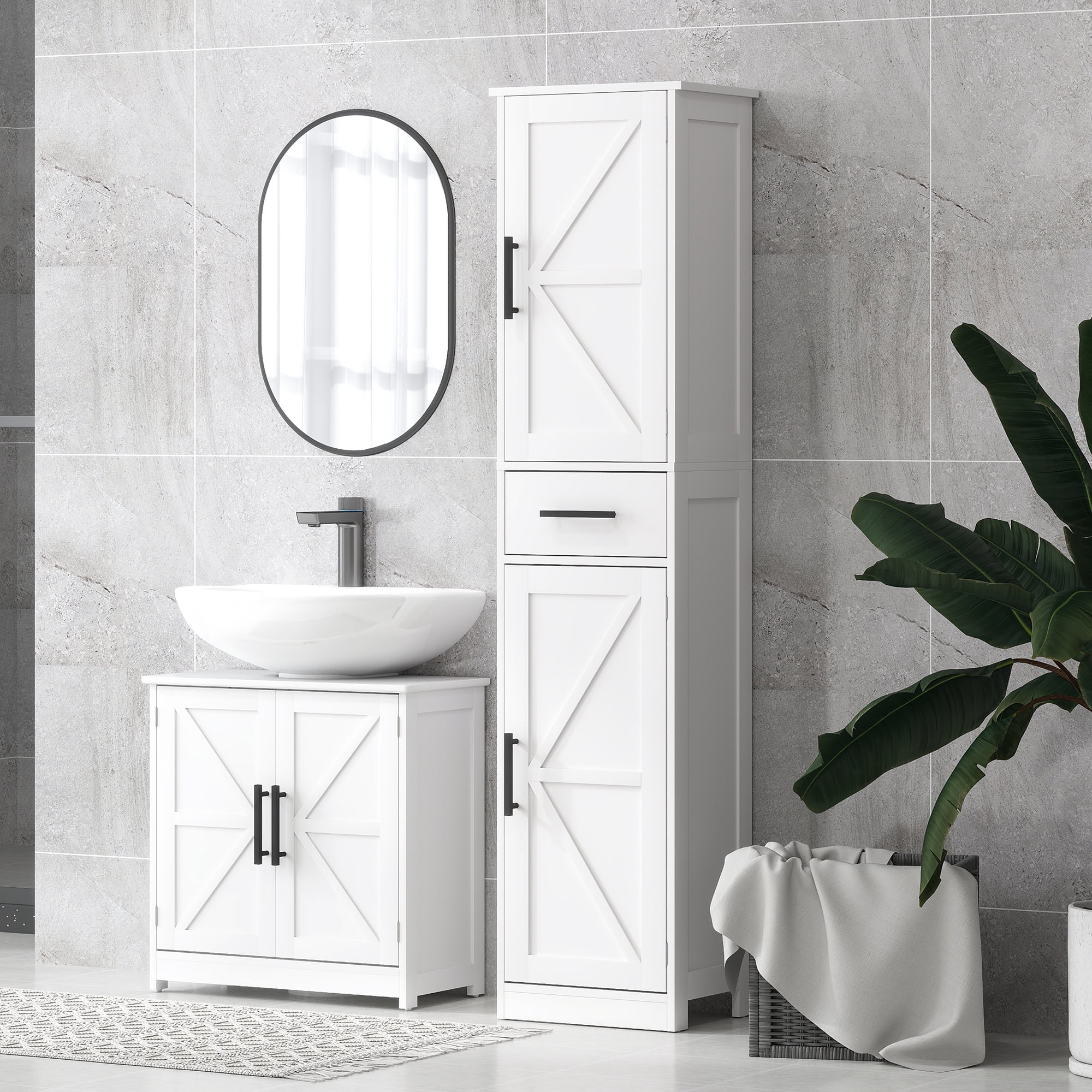 HOMCOM 67" Tall Bathroom Storage Cabinet, Narrow Bathroom Cabinet, White