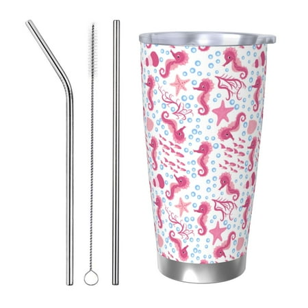 

Cauagu Seahorse and Starfish Pattern 20oz Tumbler Stainless Steel Vacuum Insulated Tumbler with Lid Insulated Coffee Mug Thermal Cup with Splash Proof Sliding Lid-Straw Three-piece Set