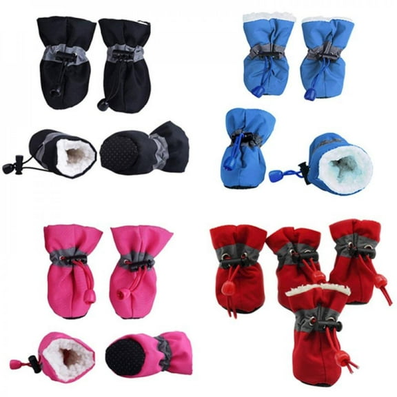 4pcs Non-slip Puppy Shoes Soft-soled Pet Dog Shoes Winter Waterproof Warm Dog Boots,Black 2