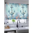 thumbnail image 5 of Sheer Curtains 45 Inch Length 2 Panels Set for Kitchen, Coastal Anchor Blue Semi Sheer Curtains for Windows, Summer Beach Nautical Coral Starfish Voile Window Treatments Rod Pocket Curtain, 5 of 7