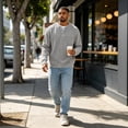 thumbnail image 6 of Dwellite Mens Sweater Long Sleeve Corduroy Henley Sweaters Quarter Button Business Casual Tops for Fall Winter Light Gray S, 6 of 6