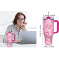 thumbnail image 3 of 40oz Stainless Steel Insulated Mug with Handle and Straw Beer Stein Ice Bar Cup Portable Travel Car Cup (Pink), Lare, 00011, 3 of 7