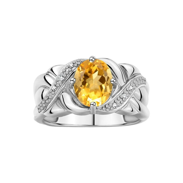 RYLOS Rings for Women Sterling Silver Ring Classic 9X7MM Oval Gemstone & Diamonds November Citrine Jewelry Size 7