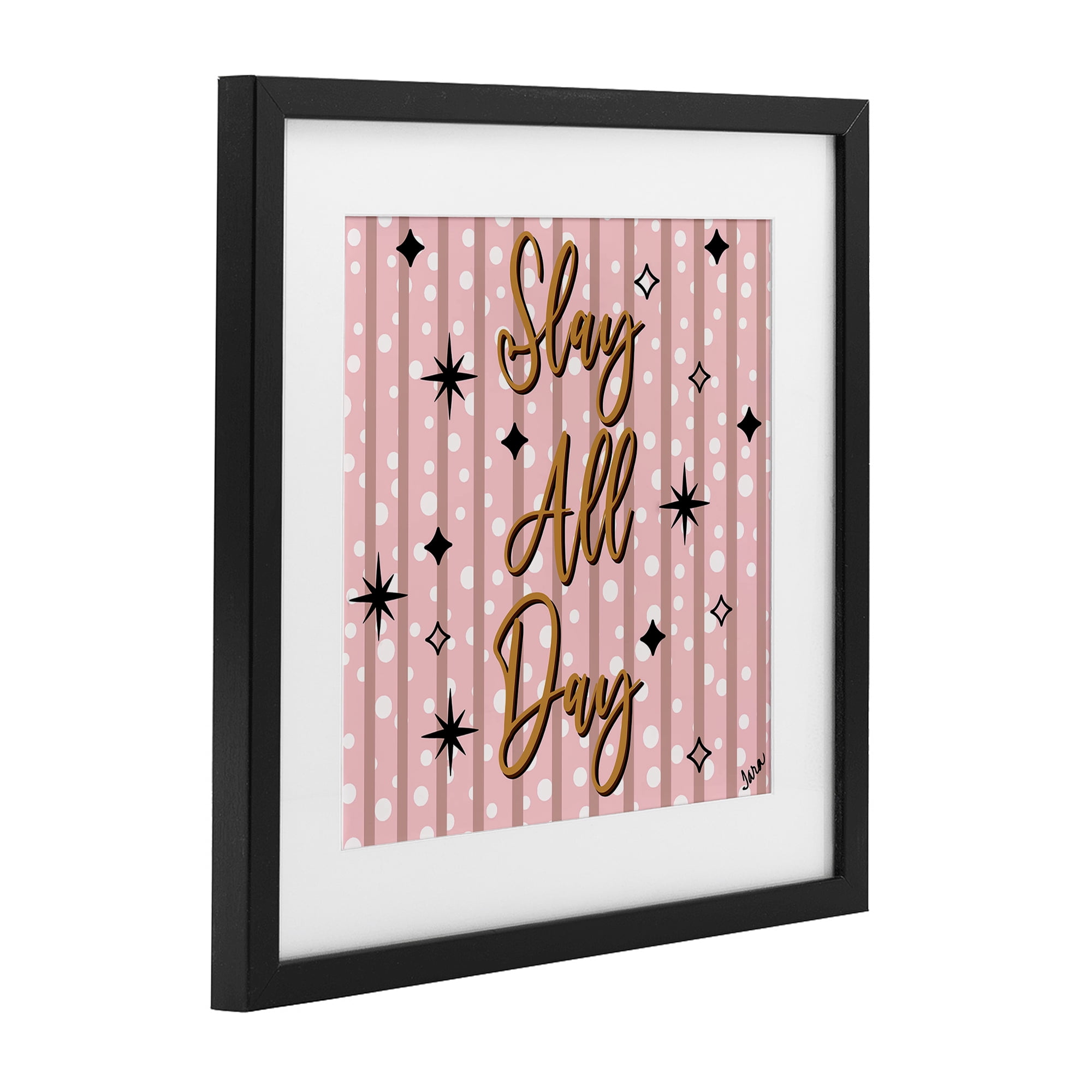 Stupell Industries Slay All Day with Sparkle Pattern Black Framed Print Under Glass, design by Tara Boone