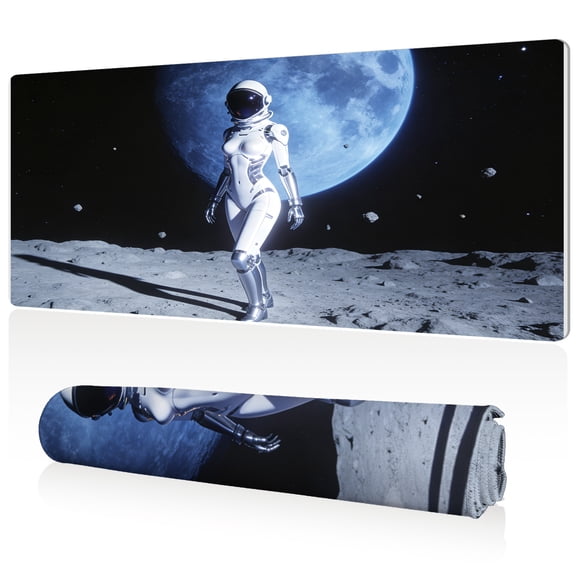 LIVEKEY XXL Mouse Pad Queen Astronaut on Moon 80x40x0.3cm Extra Large Full Desk Coverage Non Slip Durable Easy Clean Stitched Edges for Gaming and Office