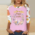 thumbnail image 2 of lcziwo Women's Easter Shirts Spring 3/4 Sleeve Round Neck Blouses Cute Rabbit Graphic Tees Holiday Tops Going Out Outfits Hot Pink XXL, 2 of 6