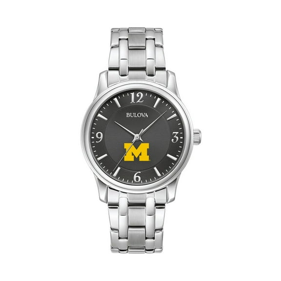 Men's Bulova Black Michigan Wolverines Stainless Steel Corporate Collection Watch