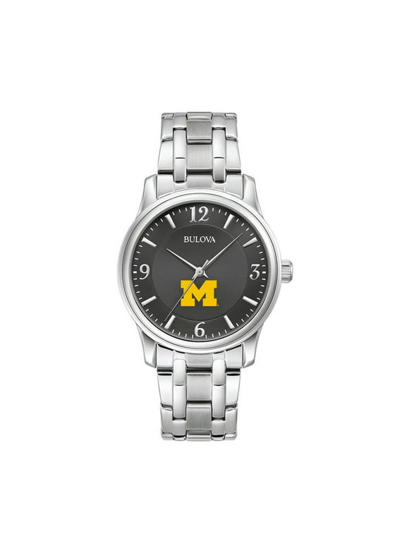 Men's Bulova Black Michigan Wolverines Stainless Steel Corporate Collection Watch