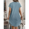 thumbnail image 4 of Women Linen Dress Spring Summer Casual Cap Sleeve V Neck Midi Button Down Shirt Dresses Lake Blue XL, 4 of 5