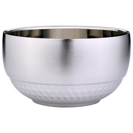 

1Pc 14cm Stainless Steel Soup Bowl Double-layer Heat Insulation Rice Bowl Shatter-resistant Bowls Without Cover(Silver)