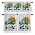 thumbnail image 2 of Kitchen Window Curtains Valance and Tier Set, Watercolor Farm Flower Teal Truck Rod Pocket Tier Curtain Valance Set, Sunflower on Gray Linen Light Filtering Cafe Curtains for Bedroom Living Room, 2 of 9