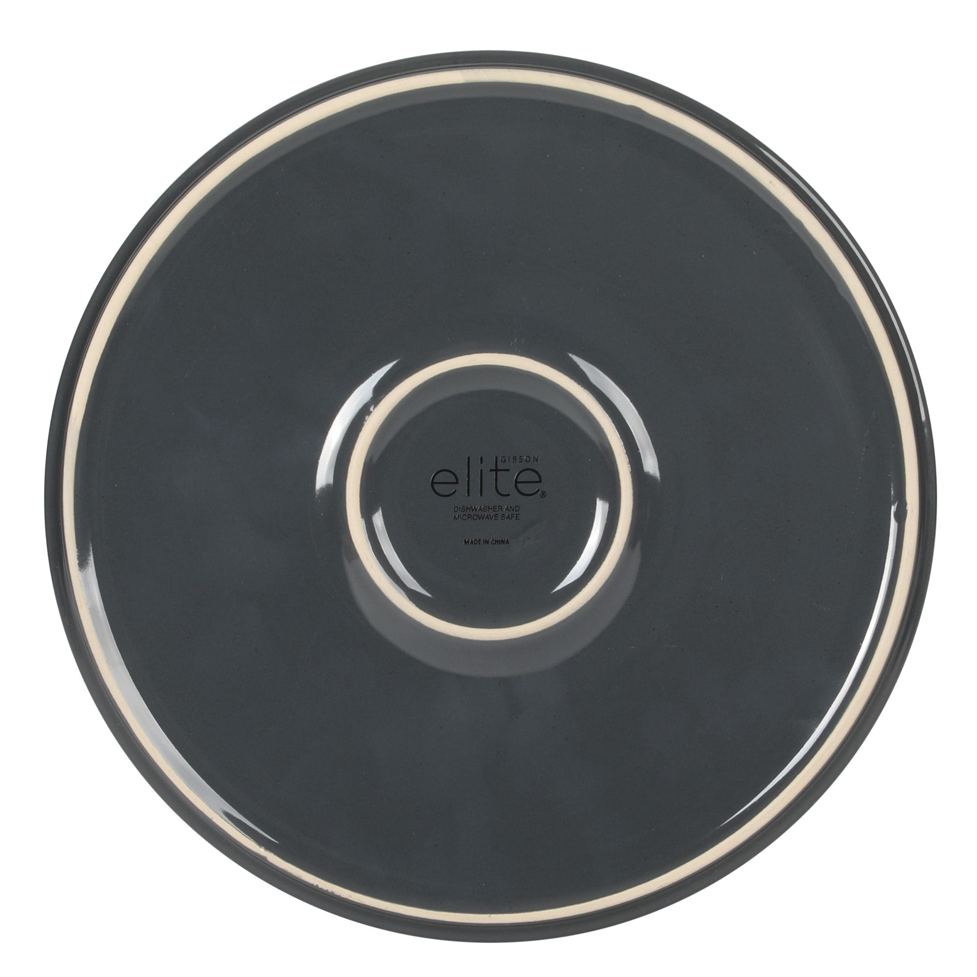Gibson Elite Northrock Stoneware Dinnerware Set, 16-Piece Service for 4 Plates and Bowls Set – Charcoal Blue Dishes with Hand-Painted Terracotta Base