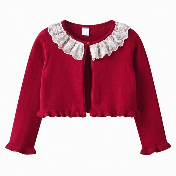 WXFAZCVU Girls Cardigan School Clothes Kids Cotton Ruffle Long Sleeve Button Knit Sweater Size 7-8 Years