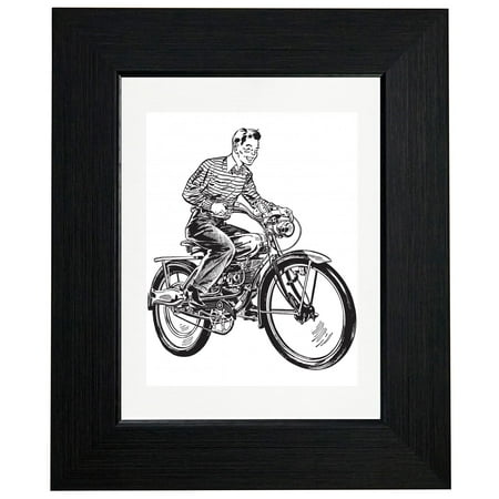 Classic Motorized Bicycle Retro Image Framed Print Poster Wall or Desk Mount