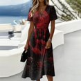 thumbnail image 3 of Halloween Costume Dress for Women 2026 - Short Sleeve V-Neck Halloween Print Casual Fashion Dress for Halloween Parties,Cosplay Red B 3XL, 3 of 5
