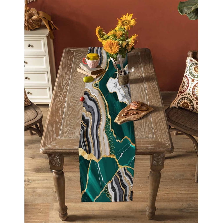 Table Runner Dresser Scarf 13 x 36 Inch Green Gold Marble Glitter Geometric  Marble Foil Texture Table Runners Non-Slip Heat Kitchen Dining Table Decor  for Indoor Outdoor Home Party Decoration - Walmart.com