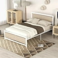 thumbnail image 2 of Bellemave Industrial Full Bed Frame, Metal Platform Bed with Wood Headboard and Footboard, Rustic White, 2 of 10